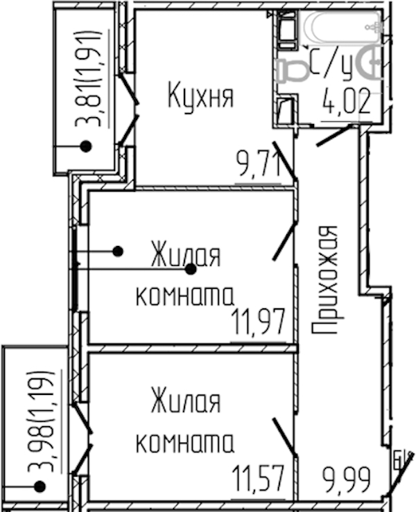 2-комнатная квартира 50.36 м², 8/8 эт., ЖК «SERTOLOVO PARK»
